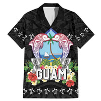 Guam Chamorro Family Matching Mermaid Dress and Hawaiian Shirt Tribal Latte Stone With Dolphins Black LT05 Dad's Shirt - Short Sleeve Black - Polynesian Pride