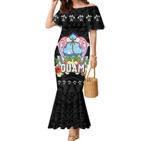 Guam Chamorro Family Matching Mermaid Dress and Hawaiian Shirt Tribal Latte Stone With Dolphins Black LT05 Mom's Dress Black - Polynesian Pride