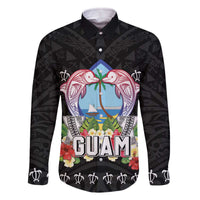 Guam Chamorro Family Matching Off The Shoulder Long Sleeve Dress and Hawaiian Shirt Tribal Latte Stone With Dolphins Black LT05 Dad's Shirt - Long Sleeve Black - Polynesian Pride
