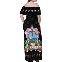 Guam Chamorro Family Matching Off Shoulder Maxi Dress and Hawaiian Shirt Tribal Latte Stone With Dolphins Black LT05 - Polynesian Pride