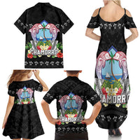 Guam Chamorro Family Matching Summer Maxi Dress and Hawaiian Shirt Tribal Latte Stone With Dolphins Black LT05 - Polynesian Pride