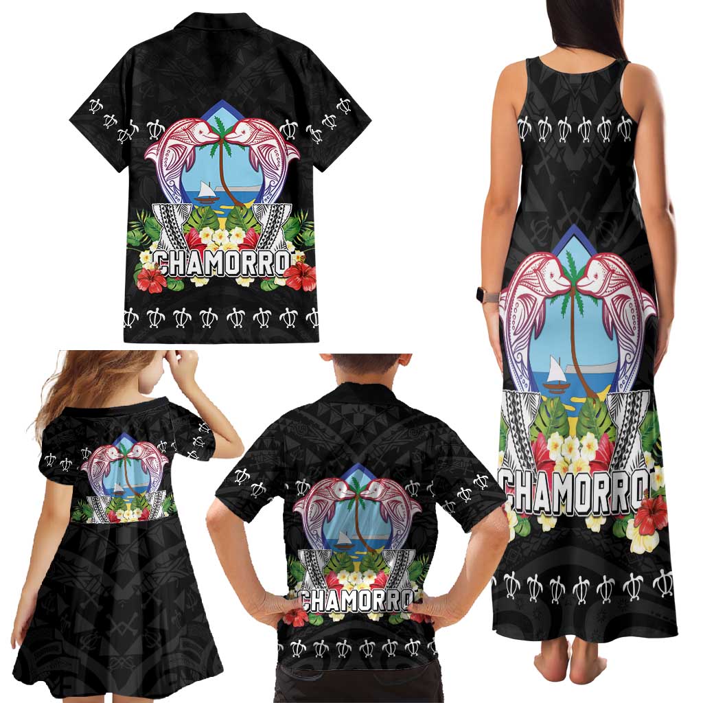 Guam Chamorro Family Matching Tank Maxi Dress and Hawaiian Shirt Tribal Latte Stone With Dolphins Black LT05 - Polynesian Pride