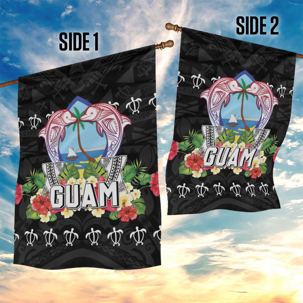 Guam Chamorro Garden Flag Tribal Latte Stone With Dolphins Black