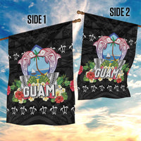 Guam Chamorro Garden Flag Tribal Latte Stone With Dolphins Black