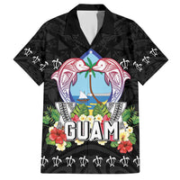Guam Chamorro Hawaiian Shirt Tribal Latte Stone With Dolphins Black LT05 Black - Polynesian Pride
