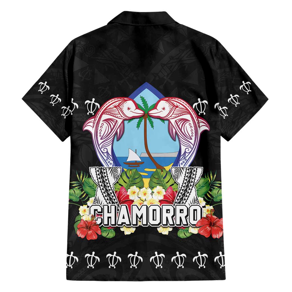 Guam Chamorro Hawaiian Shirt Tribal Latte Stone With Dolphins Black LT05 - Polynesian Pride