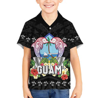 Guam Chamorro Hawaiian Shirt Tribal Latte Stone With Dolphins Black LT05 - Polynesian Pride