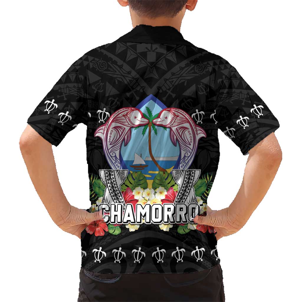 Guam Chamorro Hawaiian Shirt Tribal Latte Stone With Dolphins Black LT05 - Polynesian Pride