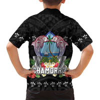Guam Chamorro Hawaiian Shirt Tribal Latte Stone With Dolphins Black LT05 - Polynesian Pride