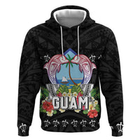 Guam Chamorro Hoodie Tribal Latte Stone With Dolphins Black LT05 Pullover Hoodie Black - Polynesian Pride