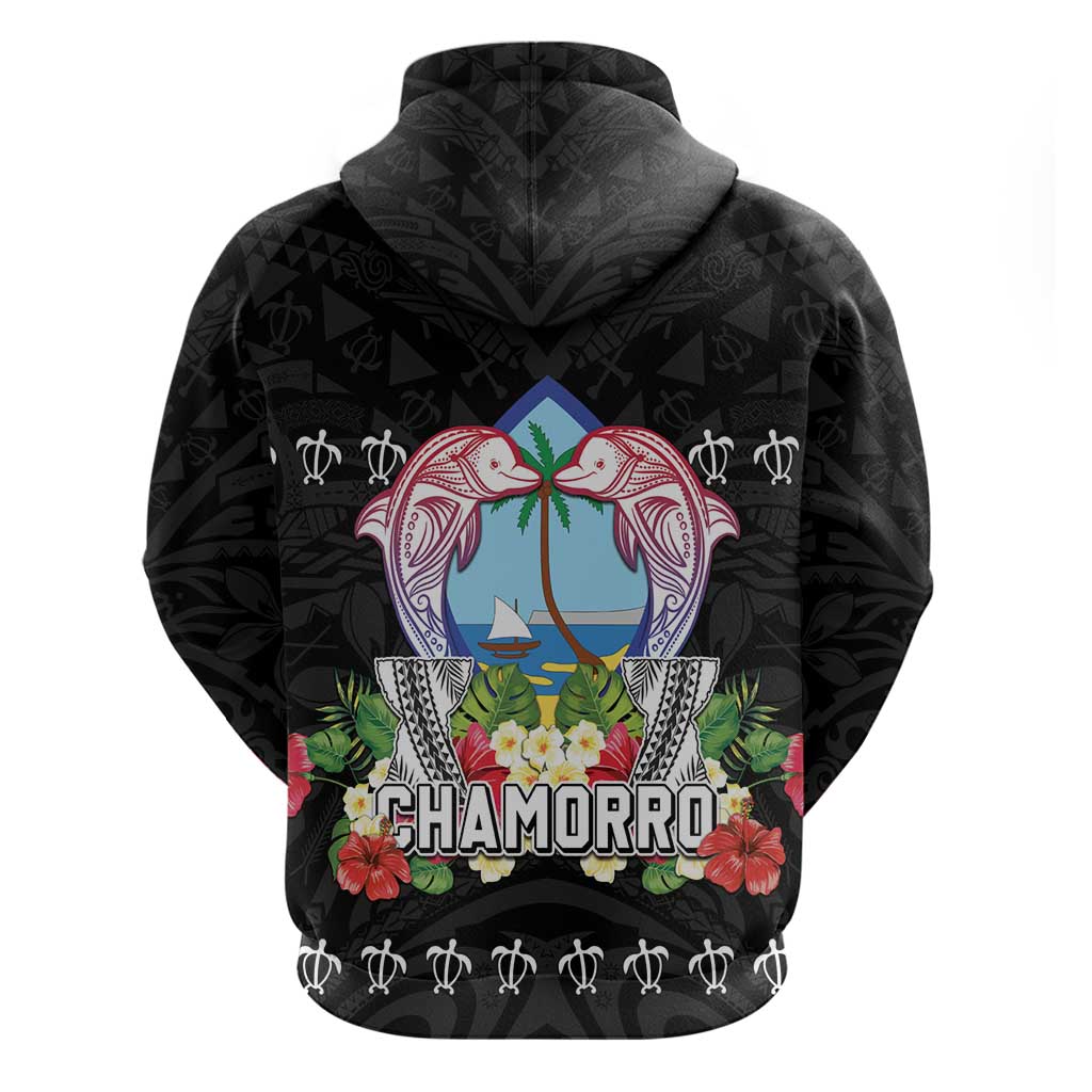 Guam Chamorro Hoodie Tribal Latte Stone With Dolphins Black LT05 - Polynesian Pride