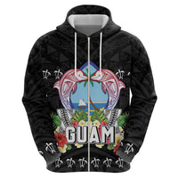 Guam Chamorro Hoodie Tribal Latte Stone With Dolphins Black LT05 - Polynesian Pride