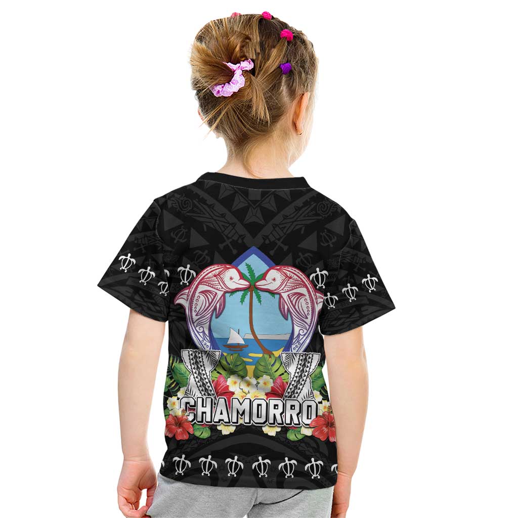 Guam Chamorro Kid T Shirt Tribal Latte Stone With Dolphins Black