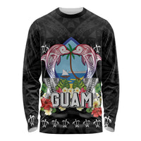 Guam Chamorro Long Sleeve Shirt Tribal Latte Stone With Dolphins Black LT05 Unisex Black - Polynesian Pride