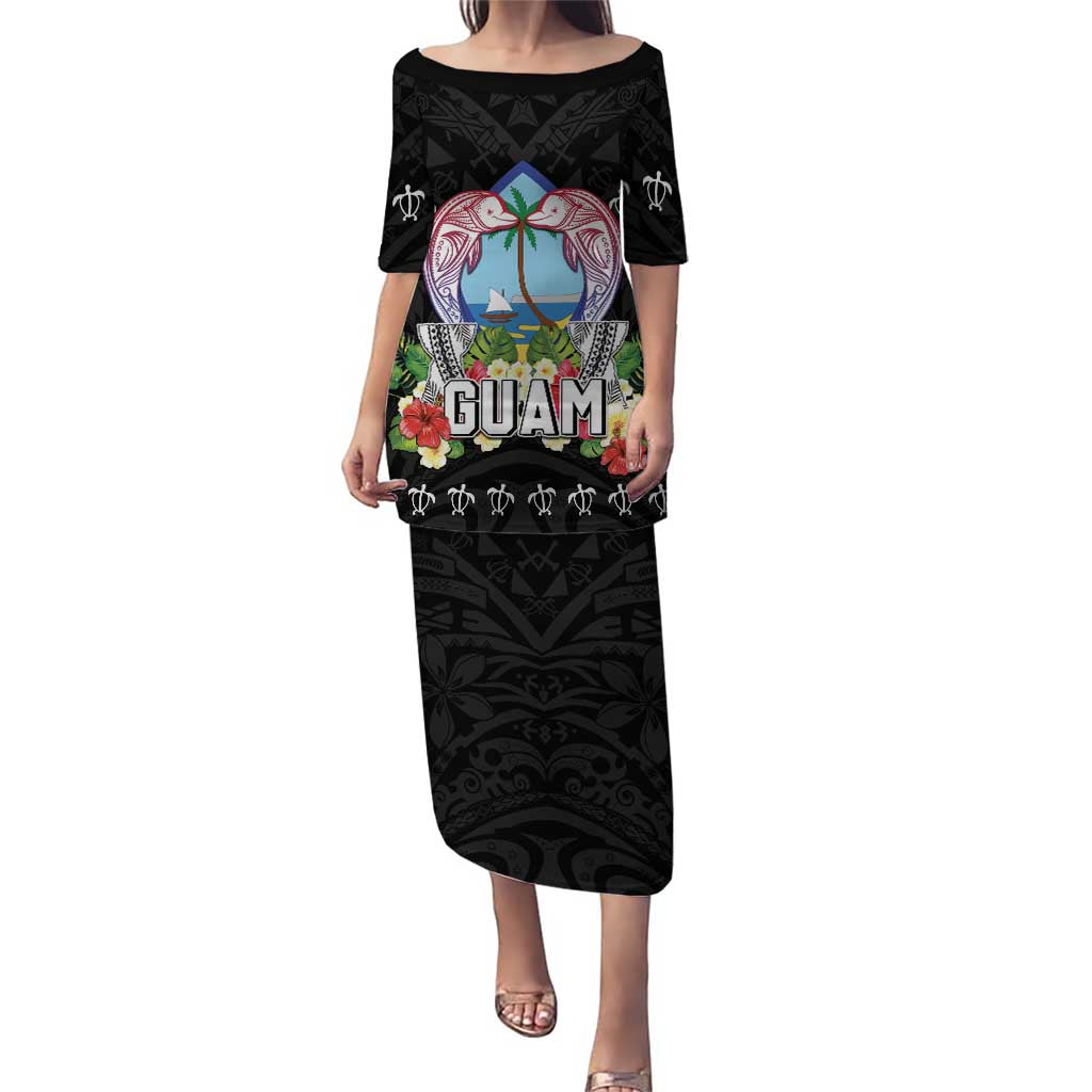 Guam Chamorro Puletasi Tribal Latte Stone With Dolphins Black