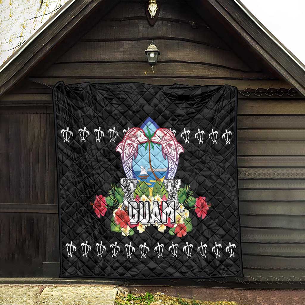 Guam Chamorro Quilt Tribal Latte Stone With Dolphins Black