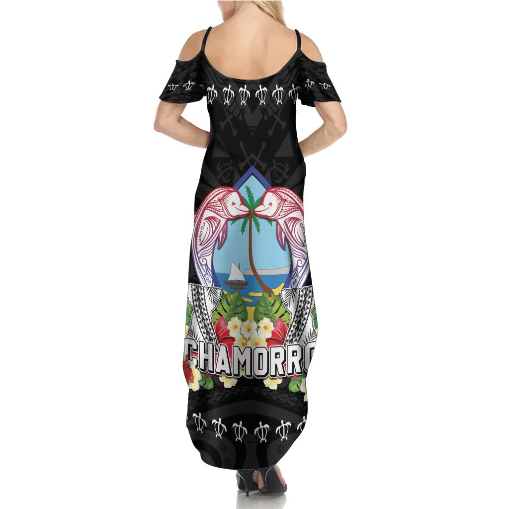 Guam Chamorro Summer Maxi Dress Tribal Latte Stone With Dolphins Black