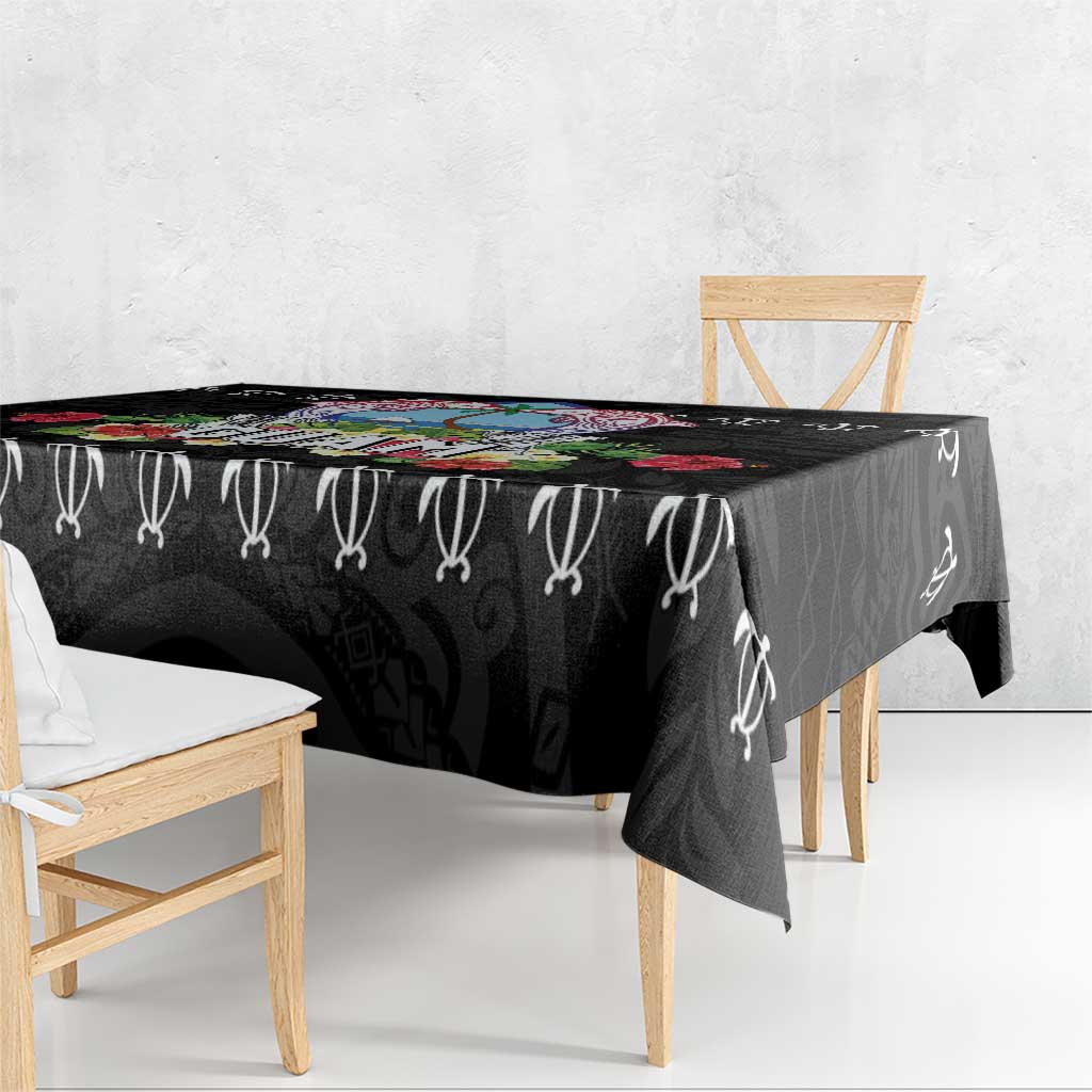 Guam Chamorro Tablecloth Tribal Latte Stone With Dolphins Black