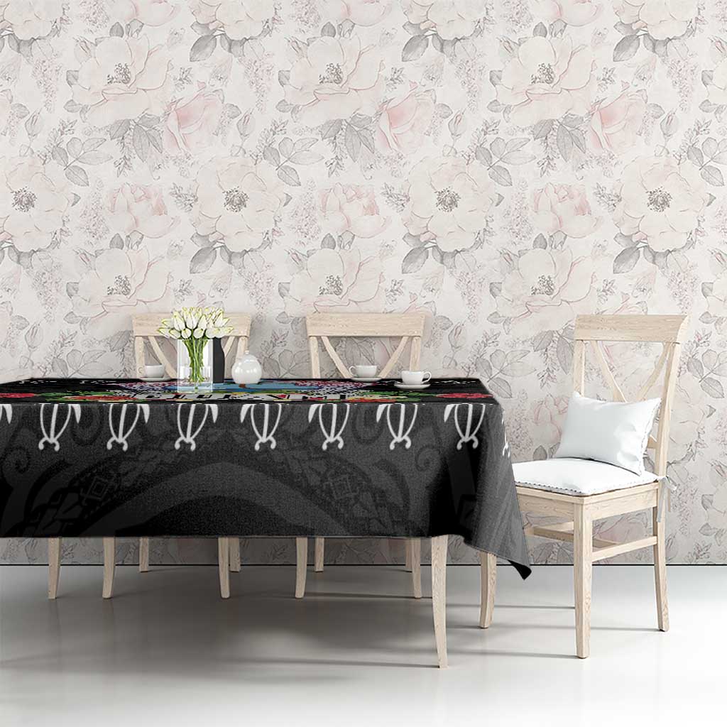 Guam Chamorro Tablecloth Tribal Latte Stone With Dolphins Black