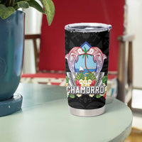 Guam Chamorro Tumbler Cup Tribal Latte Stone With Dolphins Black