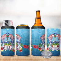 Guam Chamorro 4 in 1 Can Cooler Tumbler Tribal Latte Stone With Dolphins Blue