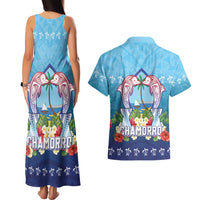 Guam Chamorro Couples Matching Tank Maxi Dress and Hawaiian Shirt Tribal Latte Stone With Dolphins Blue LT05 - Polynesian Pride
