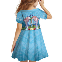 Guam Chamorro Family Matching Long Sleeve Bodycon Dress and Hawaiian Shirt Tribal Latte Stone With Dolphins Blue LT05 - Polynesian Pride