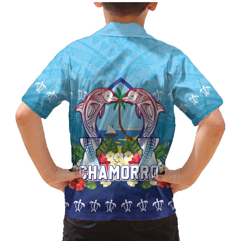 Guam Chamorro Family Matching Mermaid Dress and Hawaiian Shirt Tribal Latte Stone With Dolphins Blue LT05 - Polynesian Pride