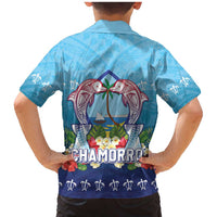 Guam Chamorro Family Matching Mermaid Dress and Hawaiian Shirt Tribal Latte Stone With Dolphins Blue LT05 - Polynesian Pride