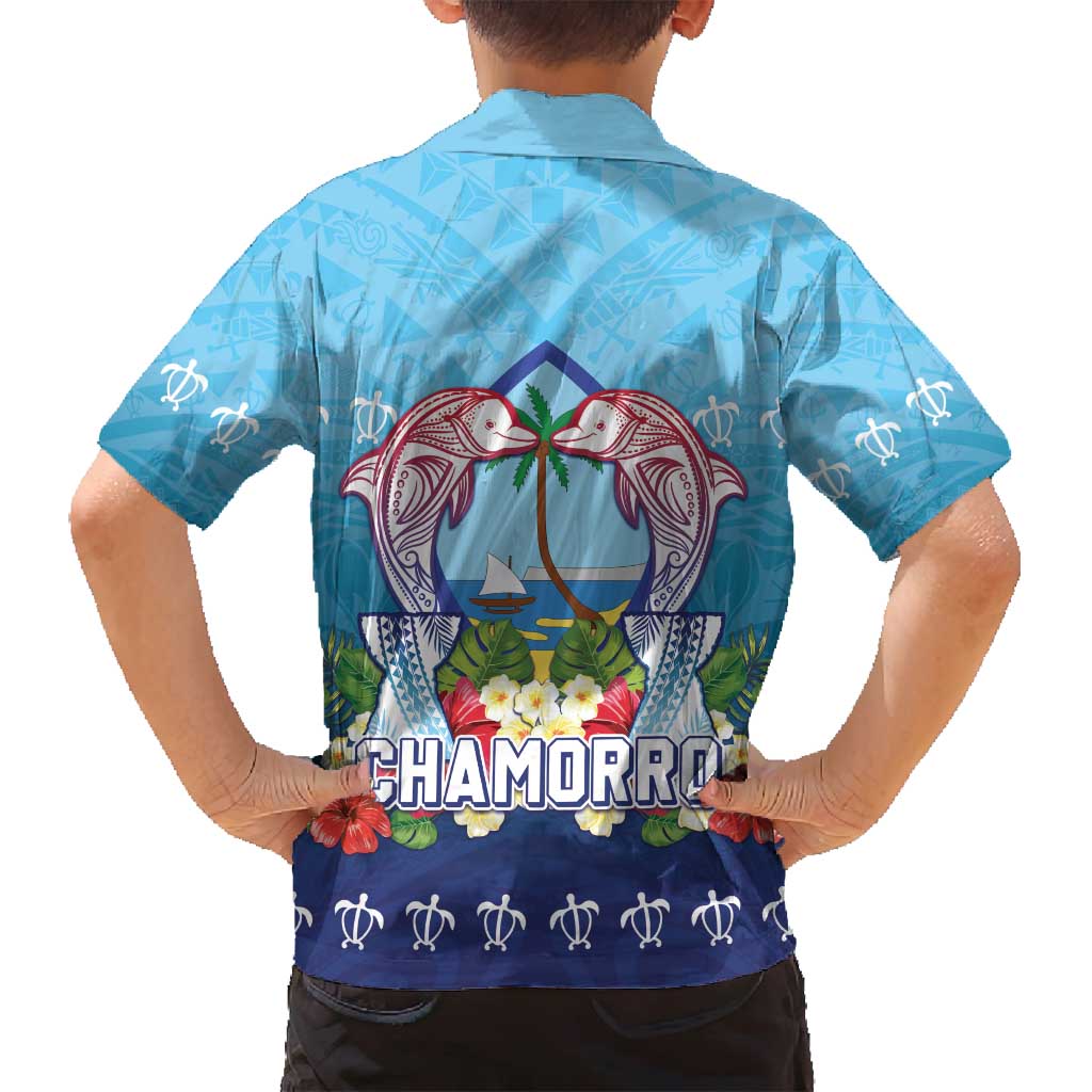 Guam Chamorro Family Matching Puletasi and Hawaiian Shirt Tribal Latte Stone With Dolphins Blue LT05 - Polynesian Pride