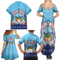 Guam Chamorro Family Matching Summer Maxi Dress and Hawaiian Shirt Tribal Latte Stone With Dolphins Blue LT05 - Polynesian Pride