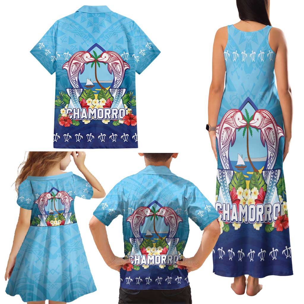 Guam Chamorro Family Matching Tank Maxi Dress and Hawaiian Shirt Tribal Latte Stone With Dolphins Blue LT05 - Polynesian Pride