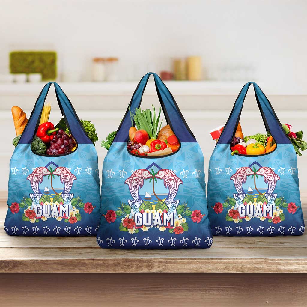 Guam Chamorro Grocery Bag Tribal Latte Stone With Dolphins Blue
