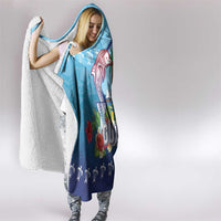 Guam Chamorro Hooded Blanket Tribal Latte Stone With Dolphins Blue