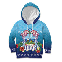 Guam Chamorro Kid Hoodie Tribal Latte Stone With Dolphins Blue LT05 Hoodie Blue - Polynesian Pride