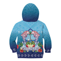 Guam Chamorro Kid Hoodie Tribal Latte Stone With Dolphins Blue LT05 - Polynesian Pride