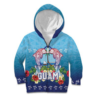 Guam Chamorro Kid Hoodie Tribal Latte Stone With Dolphins Blue LT05 Zip Hoodie Blue - Polynesian Pride