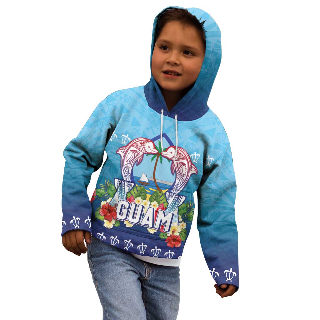 Guam Chamorro Kid Hoodie Tribal Latte Stone With Dolphins Blue LT05 - Polynesian Pride