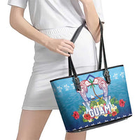 Guam Chamorro Leather Tote Bag Tribal Latte Stone With Dolphins Blue
