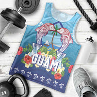 Guam Chamorro Men Tank Top Tribal Latte Stone With Dolphins Blue LT05 - Polynesian Pride