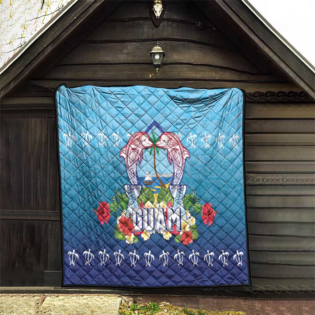 Guam Chamorro Quilt Tribal Latte Stone With Dolphins Blue