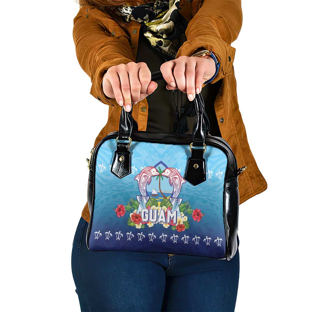 Guam Chamorro Shoulder Handbag Tribal Latte Stone With Dolphins Blue