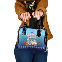 Guam Chamorro Shoulder Handbag Tribal Latte Stone With Dolphins Blue