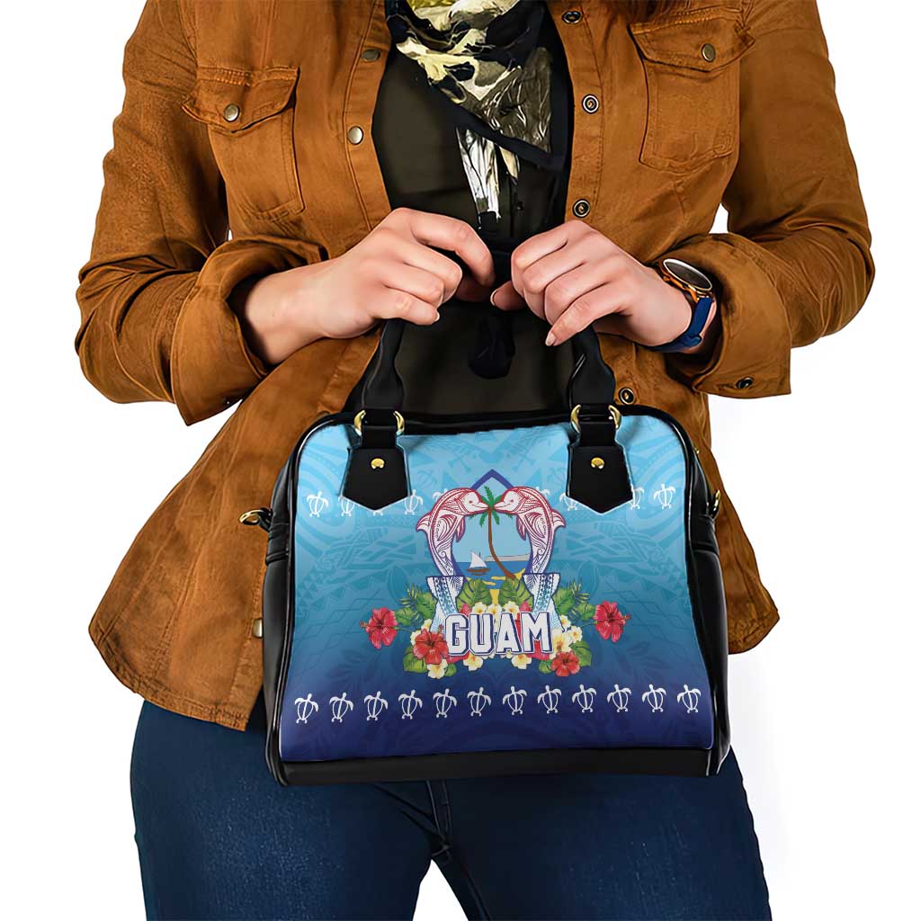 Guam Chamorro Shoulder Handbag Tribal Latte Stone With Dolphins Blue