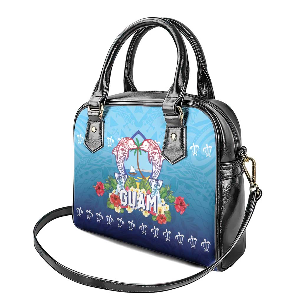 Guam Chamorro Shoulder Handbag Tribal Latte Stone With Dolphins Blue