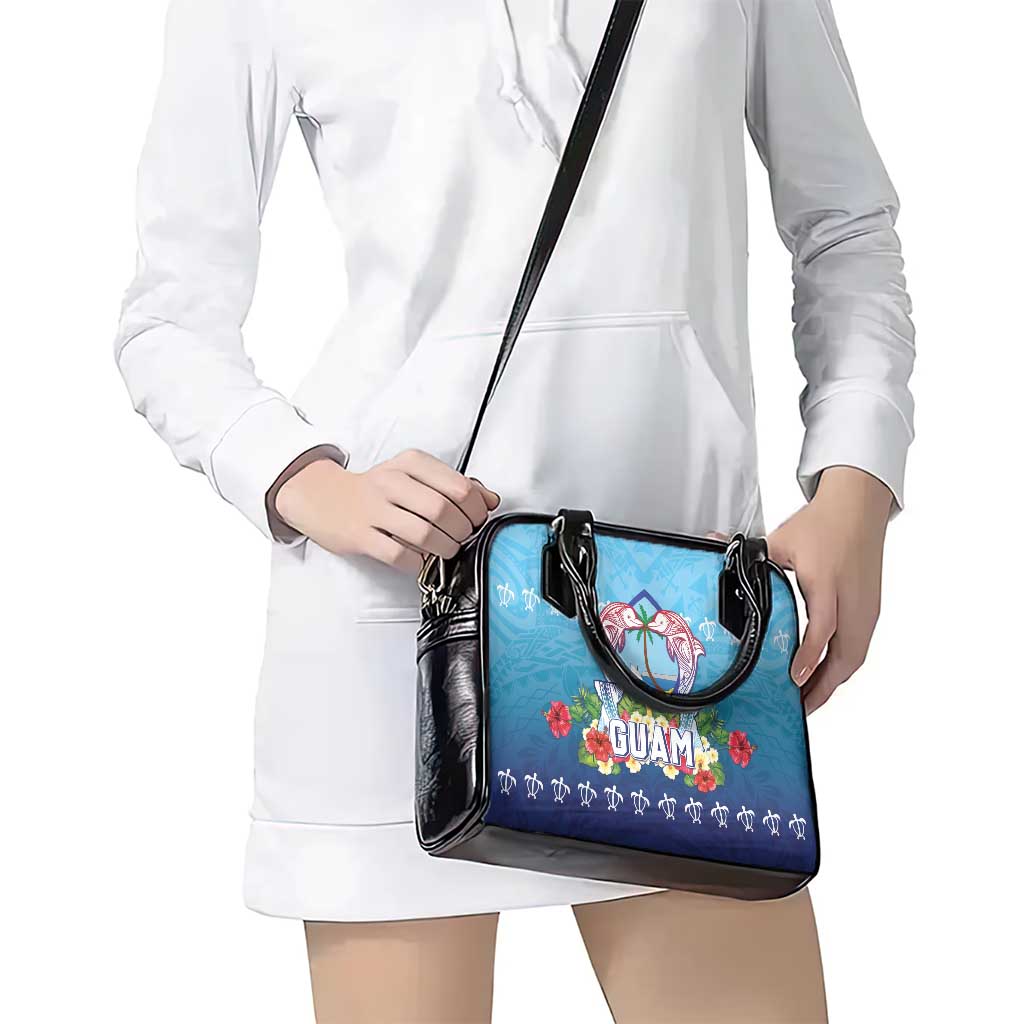 Guam Chamorro Shoulder Handbag Tribal Latte Stone With Dolphins Blue