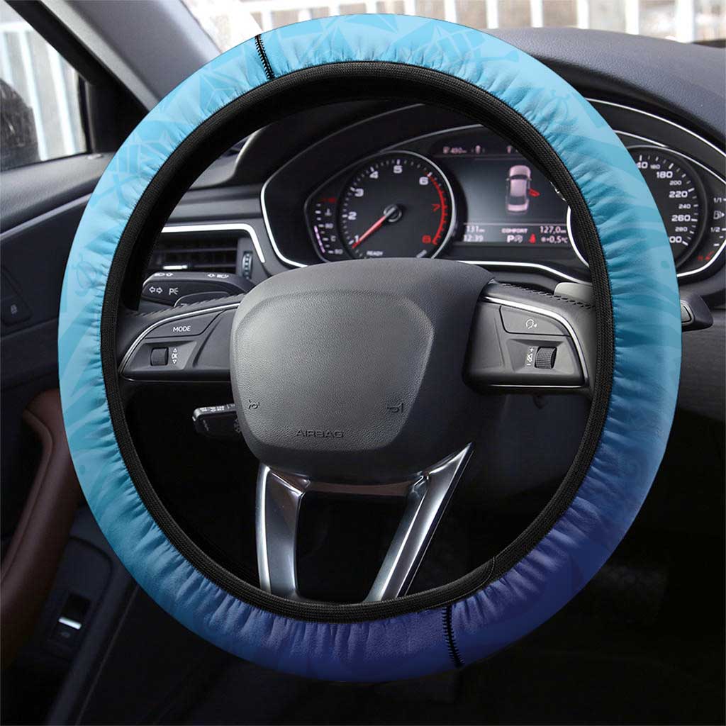 Guam Chamorro Steering Wheel Cover Tribal Latte Stone With Dolphins Blue