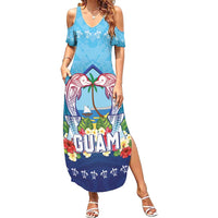 Guam Chamorro Summer Maxi Dress Tribal Latte Stone With Dolphins Blue LT05 Women Blue - Polynesian Pride