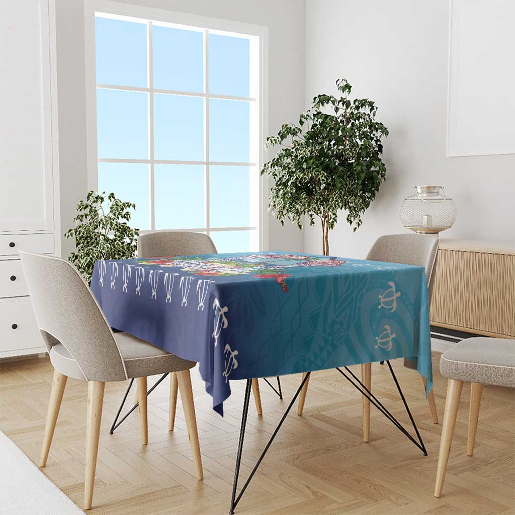 Guam Chamorro Tablecloth Tribal Latte Stone With Dolphins Blue