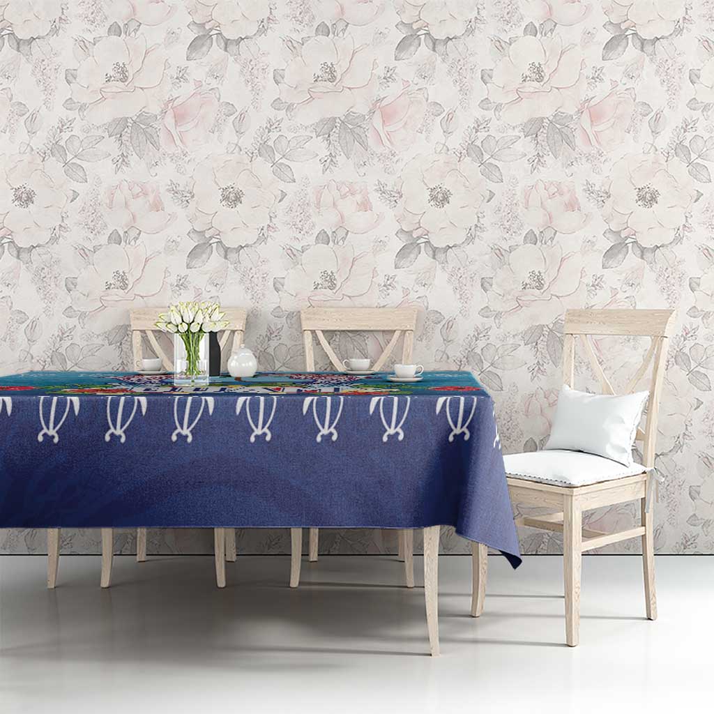 Guam Chamorro Tablecloth Tribal Latte Stone With Dolphins Blue